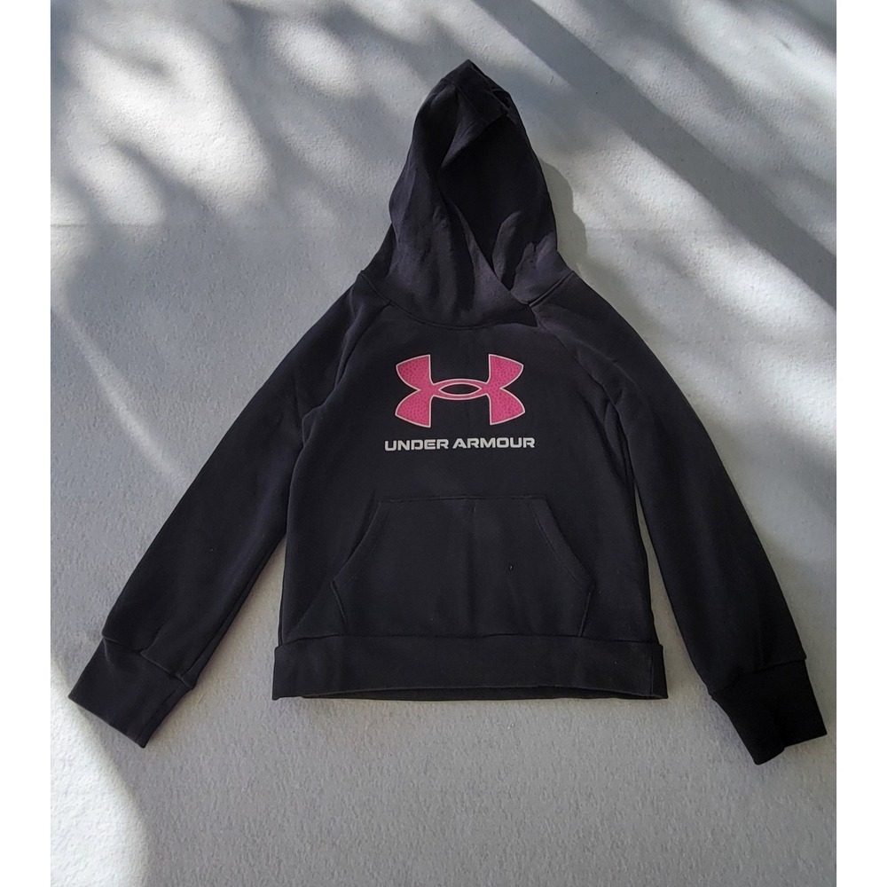 Under Armour Hoodie Girls Size YXS‎  Black And Pink Pullover Sweatshirt Active